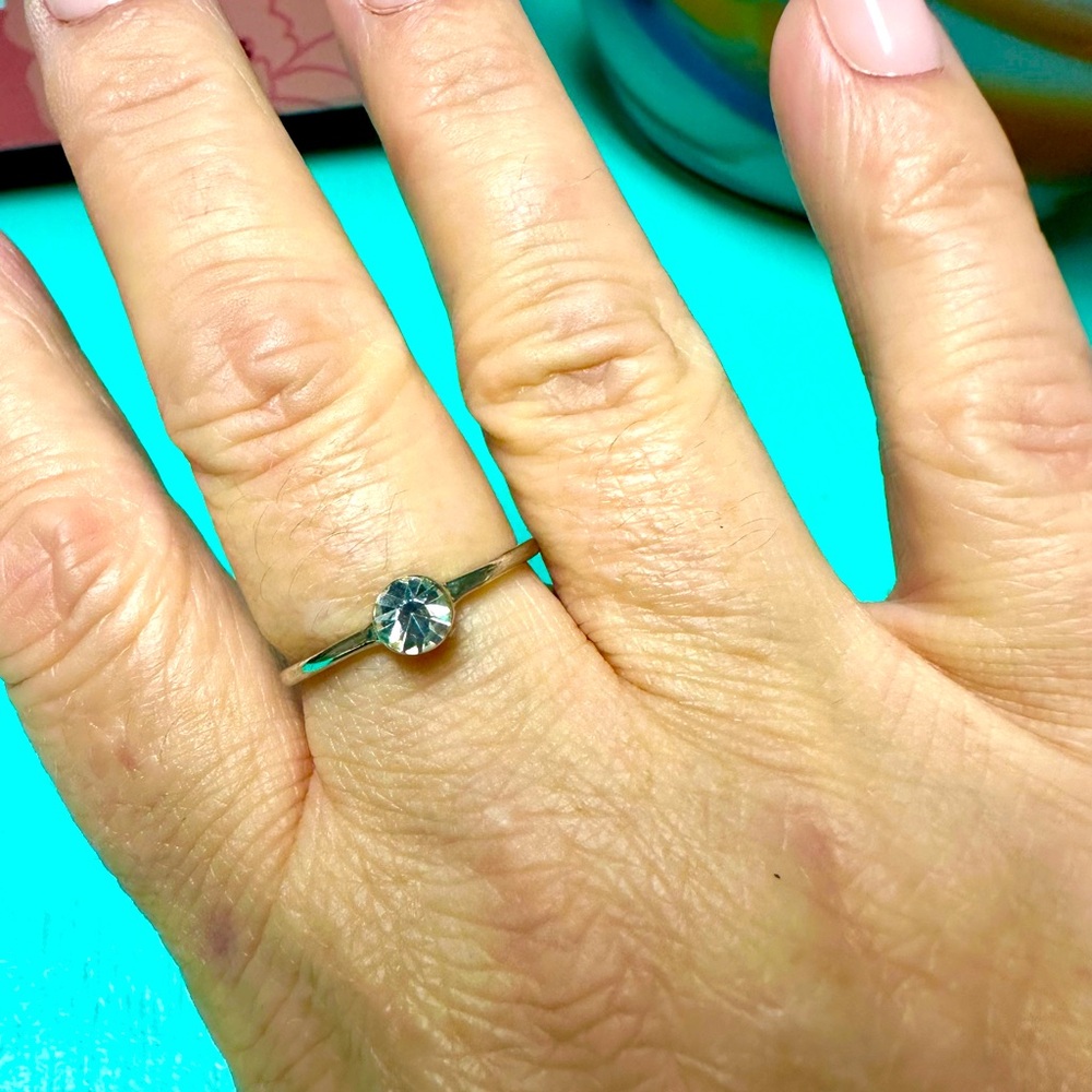 Minimalist Silver tone, and gemstone ring size 8